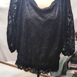New Blu Sage women's black floral pattern lacy sparkly holiday party top size XL